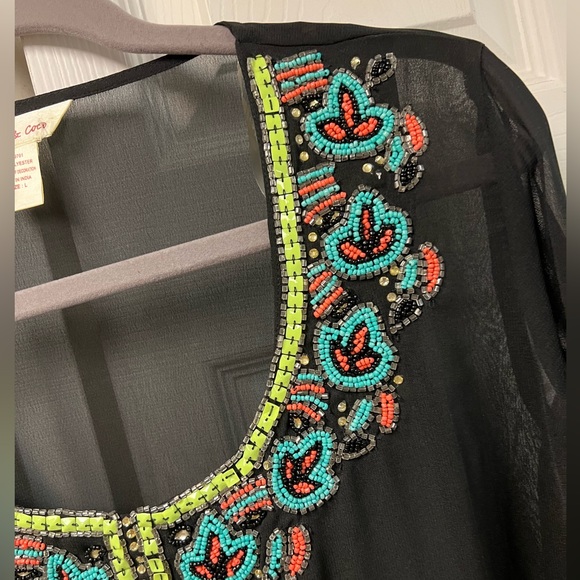 Lucky & Coco Beaded black Coverup/ Tunic Sheer Stunning Colorful Hand Beading - Picture 11 of 12